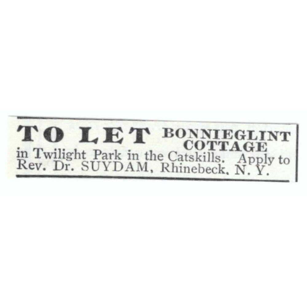 Bonnieglint Cottage Twilight Park Catskills Dr. Suydam Rhinebeck 1903 Ad AF7-SS2